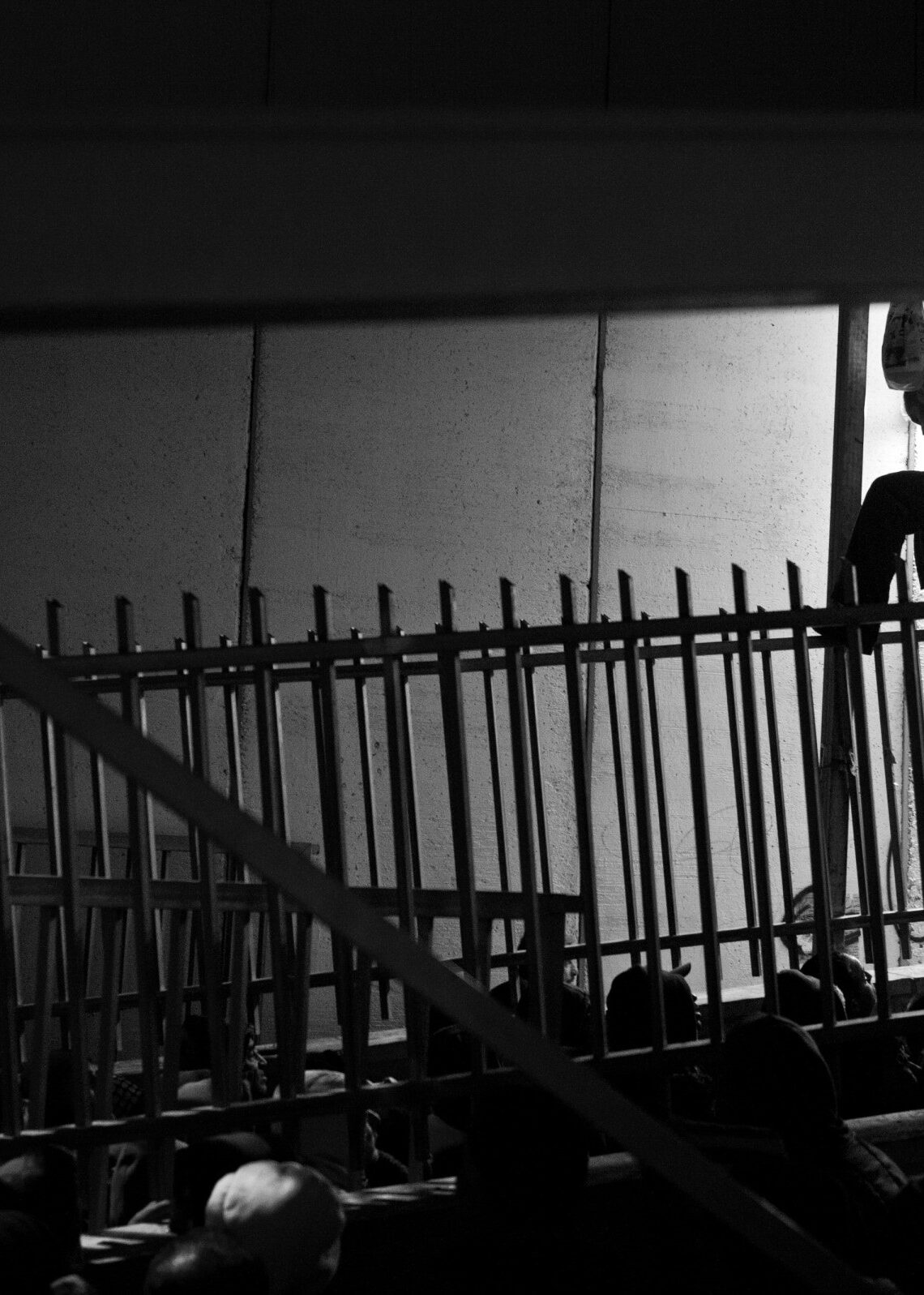 Palestinian commuters waiting at checkpoint 300