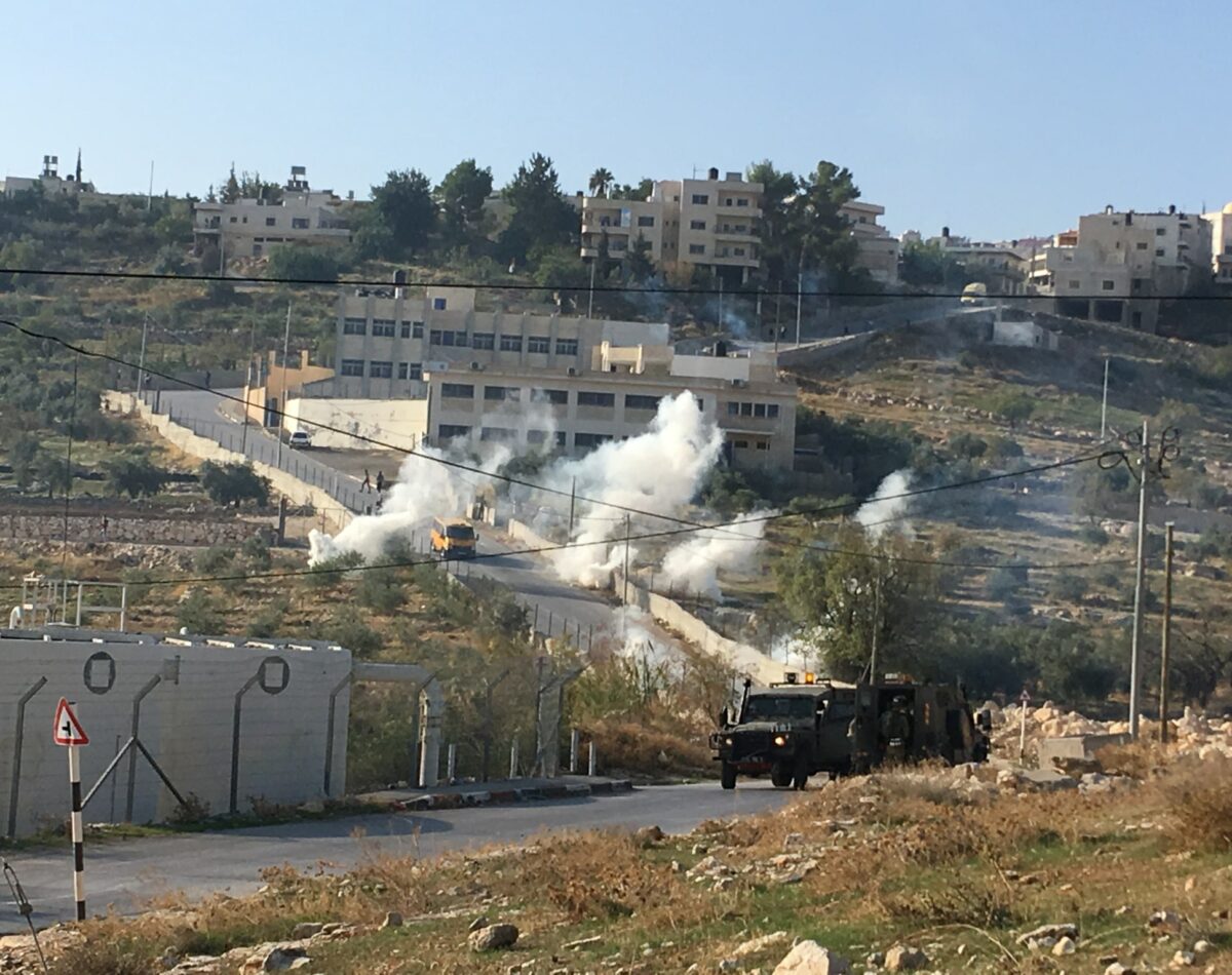 Israeli military fire tear gas near a school in Hebron