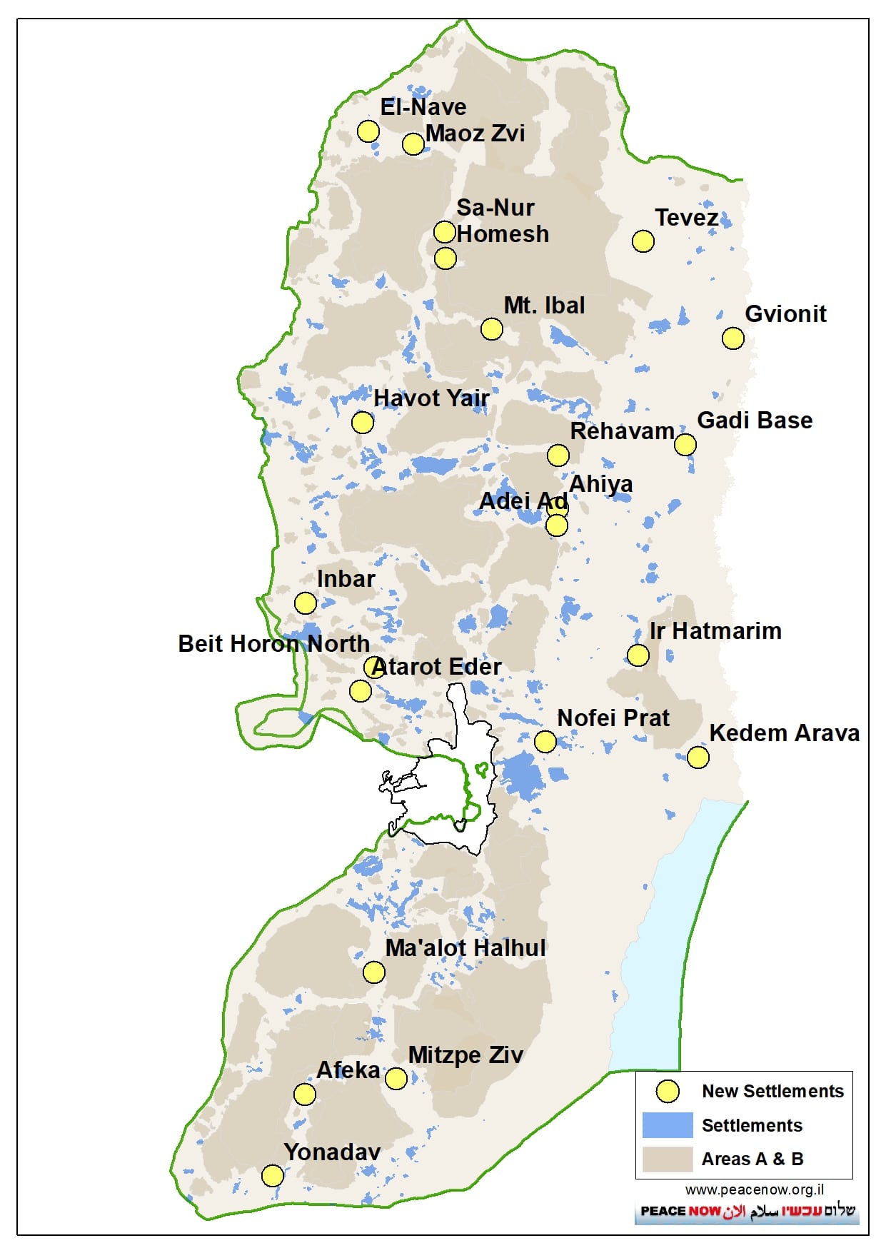9. Map_22 new settlements_Peace Now_May 2025-min Map of West Bank showing 22 new settllements approved by Israel in May 2025